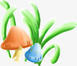 手绘卡通小草蘑菇素材