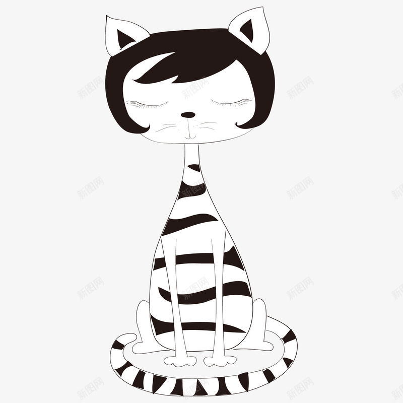 卡通可爱打盹的猫咪png免抠素材_88icon https://88icon.com 动物 卡通小猫 可爱猫咪 小猫 手绘猫咪 打盹 眯眯眼 眯眼 黑白条猫咪