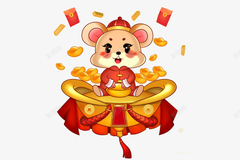 坐在金元宝上的鼠年卡通可爱形象元素psd免抠素材_88icon https://88icon.com 招财鼠 过年 鼠年大吉 鼠年挂历 鼠年日历