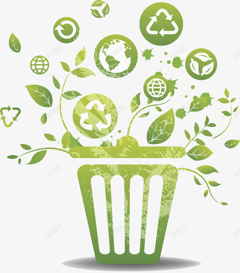 绿色的垃圾桶png免抠素材_88icon https://88icon.com 卡通 垃圾桶 爱护环境 绿色的 绿草 装饰