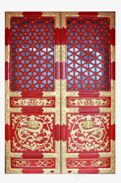 中国传统镶金镂空雕刻大红门素材
