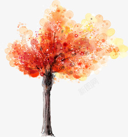 手绘黄色秋季大树装饰素材