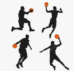 4款篮球男子剪影素材