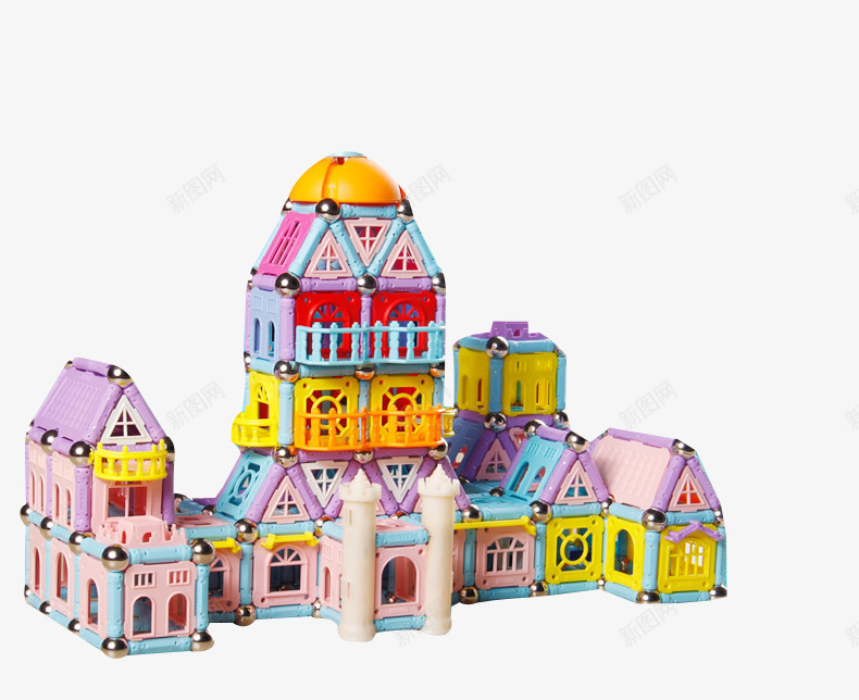 男孩女孩玩具png免抠素材_88icon https://88icon.com 搭建的城堡 磁力片 磁力片模型 粉色城堡
