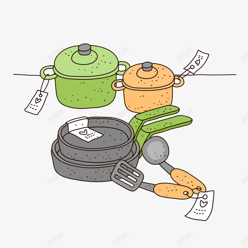 卡通厨房用具图png免抠素材_88icon https://88icon.com 促销 创意的 卡通 厨房用具 商品 展示 手绘