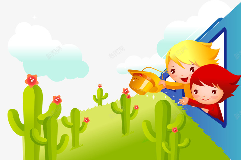 卡通手绘火车上小孩子仙人掌草地png免抠素材_88icon https://88icon.com 卡通的交通工具 手绘的小孩子 手绘的火车 绿色的草地 翠绿的仙人掌