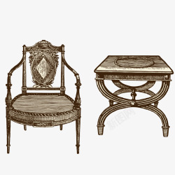 欧式复古椅子与桌子素材