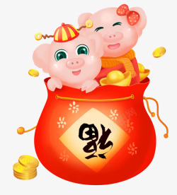 吉祥福袋2019猪年红色可爱卡通猪高清图片