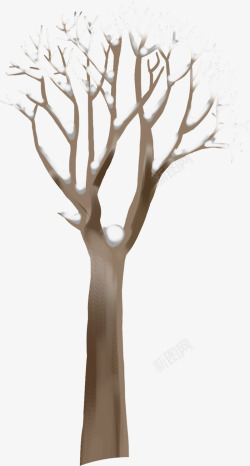 手绘冬季棕色大树素材
