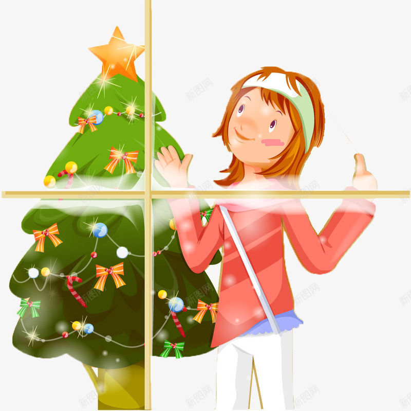 仰望的女孩png免抠素材_88icon https://88icon.com 仰望 圣诞树 女孩 窗户 装饰