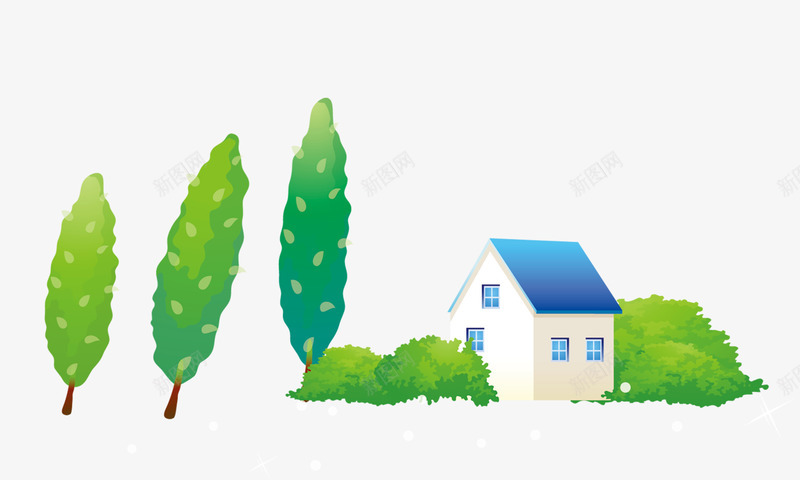 房子与树png免抠素材_88icon https://88icon.com 卡通 大树 房子 绿色