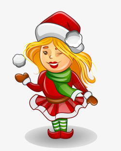 卡通圣诞美女精灵玩雪球素材