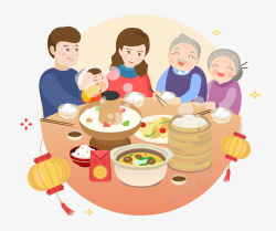 温暖幸福吃年夜饭的一家人高清图片