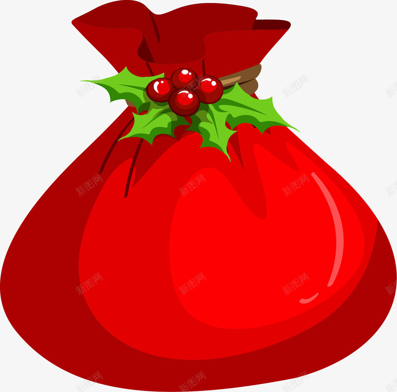 卡通红色圣诞礼物袋子png免抠素材_88icon https://88icon.com 圣诞礼物袋子 圣诞节 植物装饰 红色 绿色植物 节日装饰