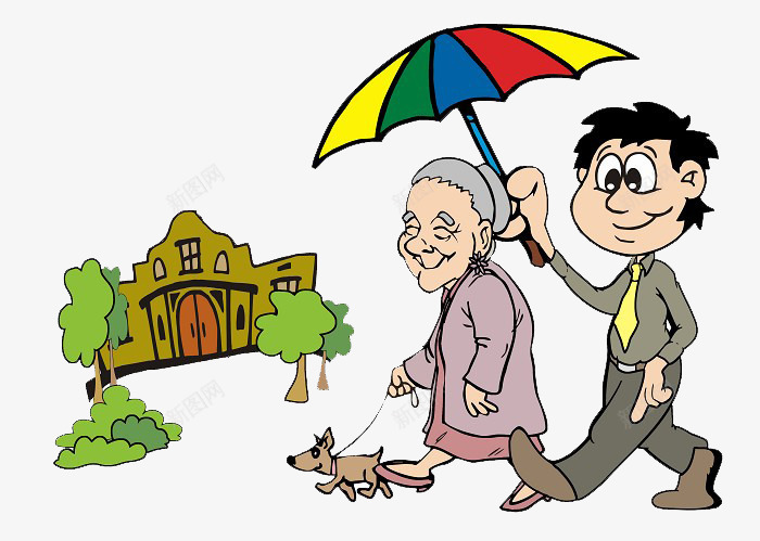 打伞的男生png免抠素材_88icon https://88icon.com 卡通 孝敬爸妈 小狗 拿着伞 撑着雨伞的 树木 男人 绿色 老人 雨伞 领带