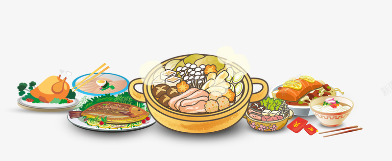 手绘新年美食psd免抠素材_88icon https://88icon.com 2018 手绘 新年 新春 春节 狗年 美食 过年 食物