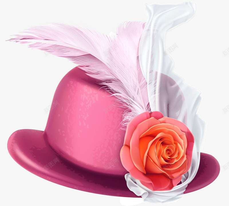 粉色羽毛淑女帽子png免抠素材_88icon https://88icon.com 女孩帽子 淑女 粉色帽子 美丽帽子 花朵帽子 装饰图案