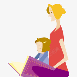 读书母子手绘卡通母亲孩子母子读书插矢量图高清图片