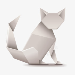 手绘白色折纸动物小猫咪矢量图素材