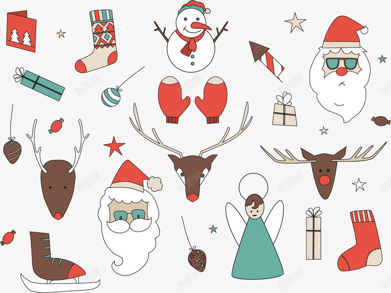 圣诞元素合集png免抠素材_88icon https://88icon.com 图案 圣诞 天使 手套 袜子 雪人