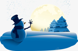 正在挥手的雪人向月亮挥手的雪人高清图片