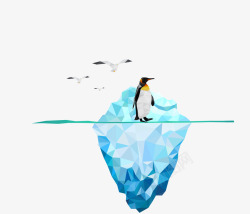 蓝色冰山上的企鹅矢量图素材