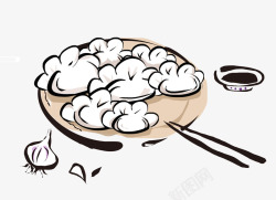 鸡块蘸酱年夜饭盘子里的饺子高清图片