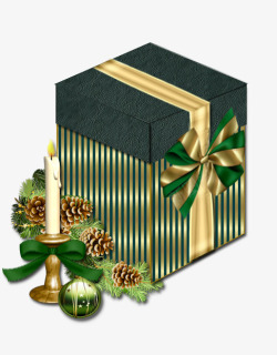 卡通绿色礼物盒蝴蝶结装饰蜡烛素材