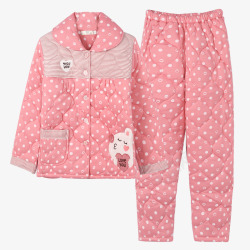 粉色长袖纯棉睡裙粉色针织纯棉加厚夹棉睡衣套装高清图片