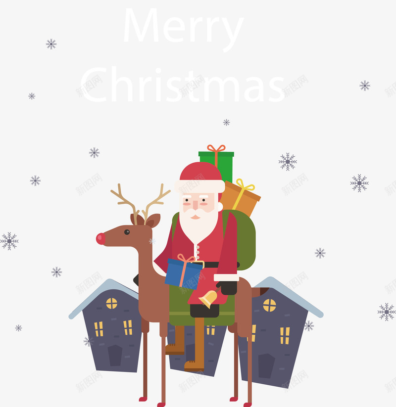 骑着驯鹿的圣诞老人矢量图ai免抠素材_88icon https://88icon.com 圣诞快乐 圣诞老人 圣诞节 矢量png 送礼物 骑着驯鹿 矢量图