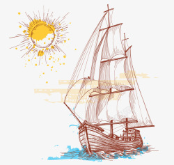 复古风格帆船插画素材