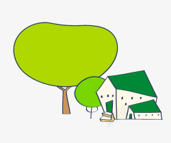 卡通手绘房子大树素材
