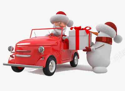 雪人和圣诞老人png免抠素材_88icon https://88icon.com 汽车 礼物 红色