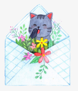 手绘可爱小猫信封素材