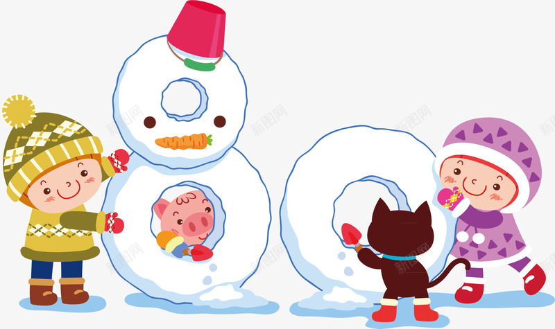 堆雪人玩耍png免抠素材_88icon https://88icon.com 卡通堆雪人 堆雪人海报素材 堆雪人素材 矢量堆雪人