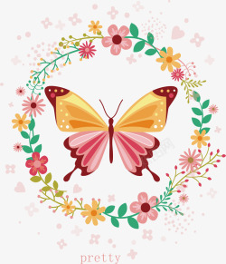漂亮的环蝴蝶花环矢量图高清图片
