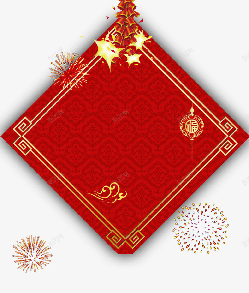 红色背景中国风菱形新春装饰png免抠素材_88icon https://88icon.com 中国风 新年 新年快乐 新春 春节 红色背景 装饰 鞭炮