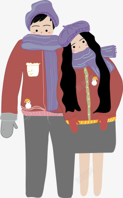 冬日插画手绘冬日情侣插图穿情侣装的爱人高清图片