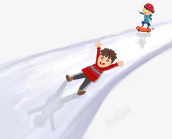 冬季滑雪手绘装饰卡通插画素材