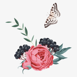 母亲节美丽的花朵和蝴蝶装饰插画矢量图素材