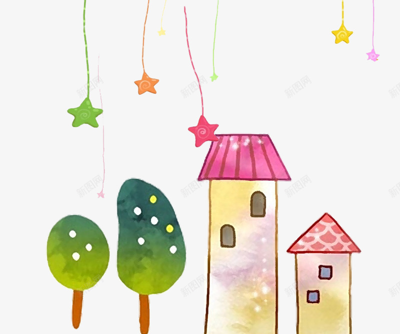 水彩画画房子大树png免抠素材_88icon https://88icon.com 大树 房子 水彩 画画