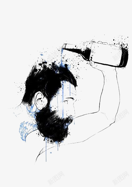 水彩喷溅男人png免抠素材_88icon https://88icon.com 创意 卡通 喷溅 大胡子 手绘 插画 男人 酒瓶