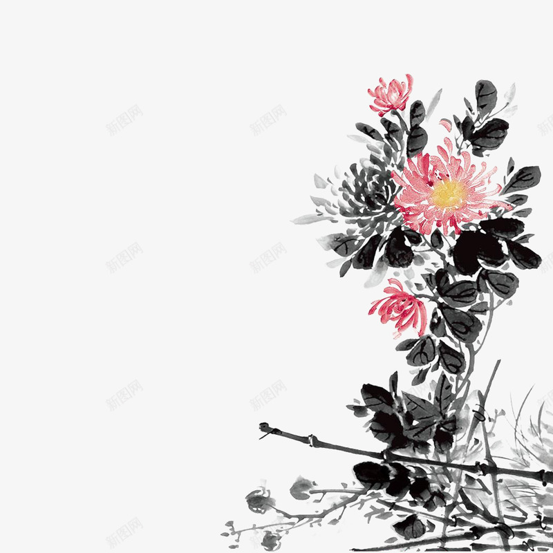 国画菊花png免抠素材_88icon https://88icon.com 中国风 国画 国画菊花 水墨画 水墨菊花 菊花