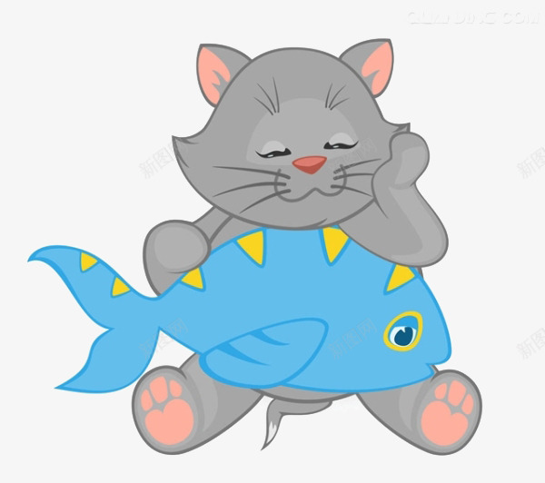 卡通小猫吃鱼png免抠素材_88icon https://88icon.com 卡通 吃鱼素材 小猫