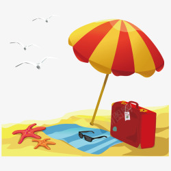 行李箱海滩海滩度假高清图片