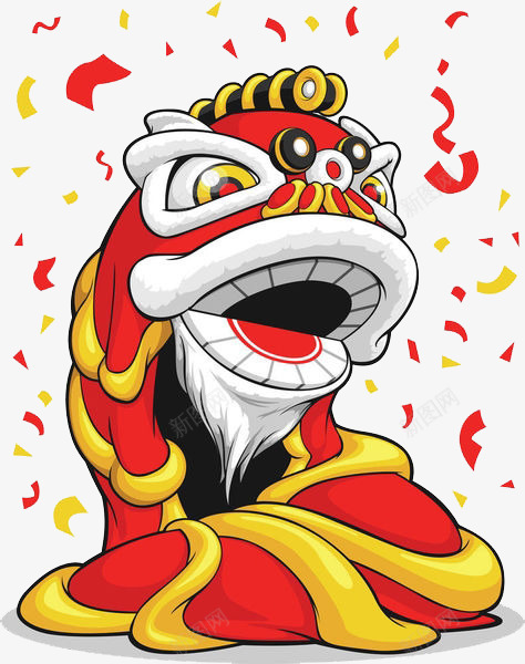 卡通中国风舞狮子png免抠素材_88icon https://88icon.com 中国风舞狮子 免抠狮子 卡通狮子 彩绘舞狮 漂浮的彩带 红色的狮子