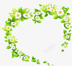 花朵和绿叶拼成的心形花环素材