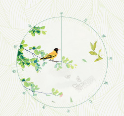 春季圆环背景卡通春季树枝上的鸟高清图片
