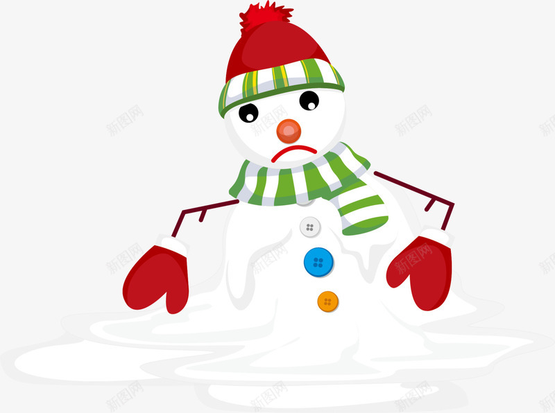 冬季融化的白色雪人png免抠素材_88icon https://88icon.com 不开心 冬季雪人 可爱雪人 白色雪人 红色帽子 融化的雪人