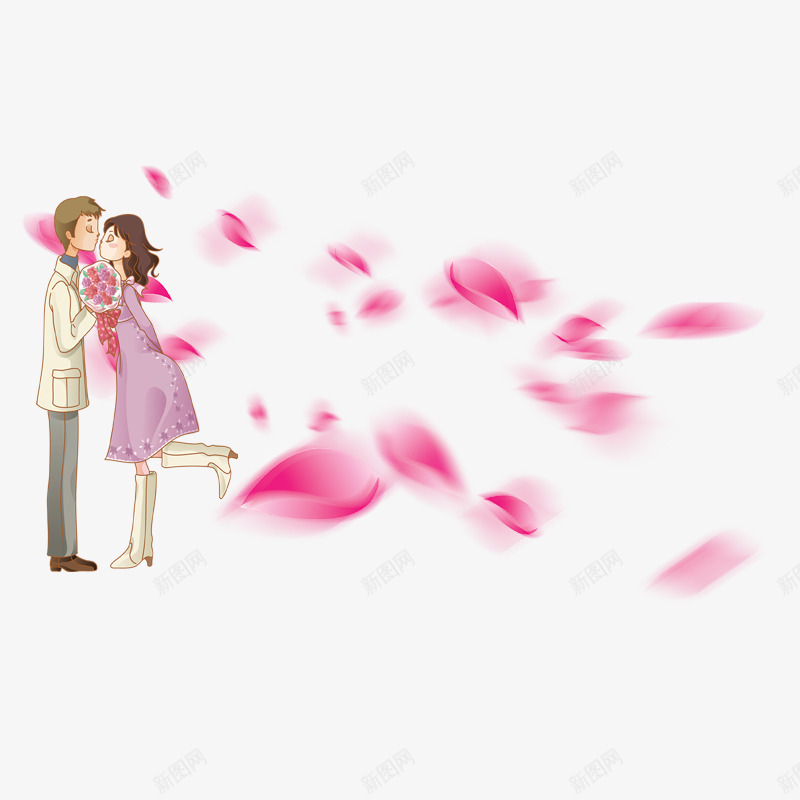 相爱的两人png免抠素材_88icon https://88icon.com 恋人 情人 捧着玫瑰花的女孩子 浪漫 漂浮的花瓣 爱情 相恋 粉色花瓣
